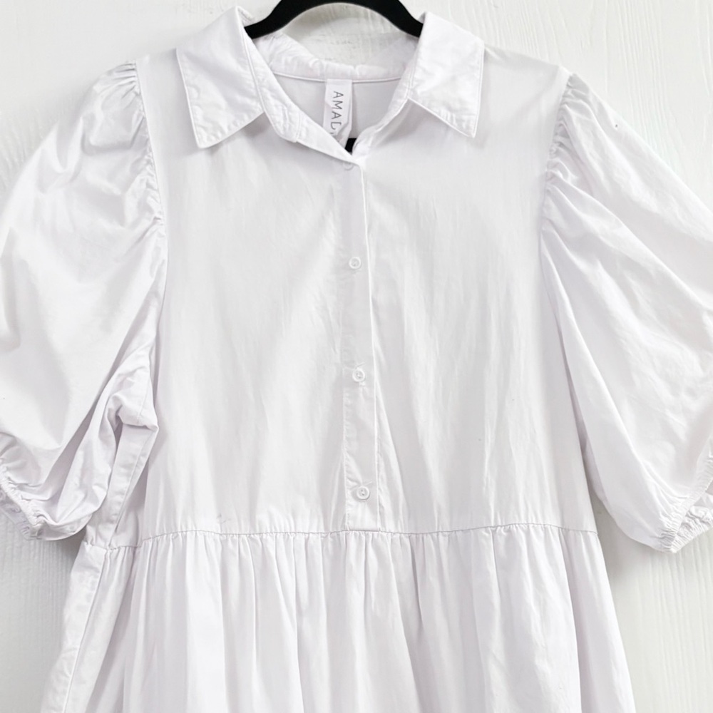 ANTHROPOLOGIE AMADI Cordelia Tiered White Midi Shirt Dress Size Large - Picture 4 of 10